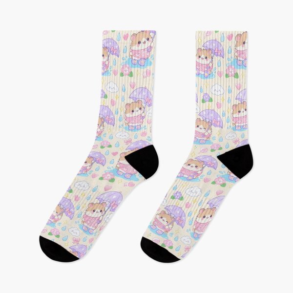 Item preview, Kawaii Rainy Day Hamster Pattern with Bow Rain Boots and Lavender Umbrellas designed and sold by Soft Berry Studio.