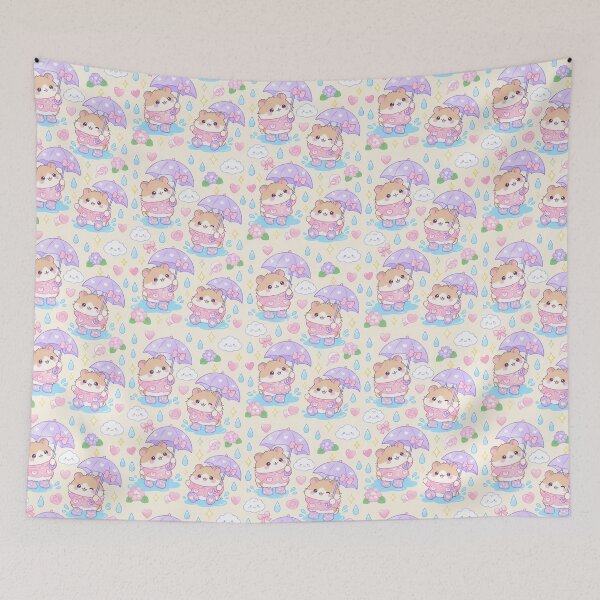 Item preview, Kawaii Rainy Day Hamster Pattern with Bow Rain Boots and Lavender Umbrellas designed and sold by Soft Berry Studio.