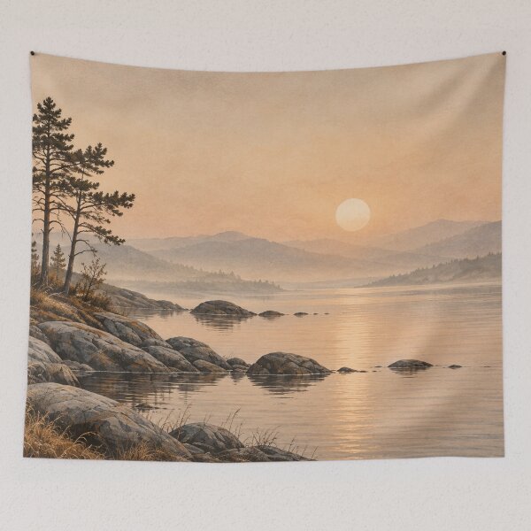 Aperçu de l'œuvre Scandinavian Sunset Lake Landscape créée et vendue par NordenPosters.