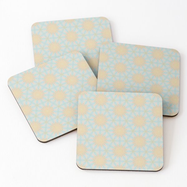 Item preview, Pale Aqua Sunlit Gold Hexagonal Tile Pattern Mandala - Duvet Cover designed and sold by ArithraStudio.
