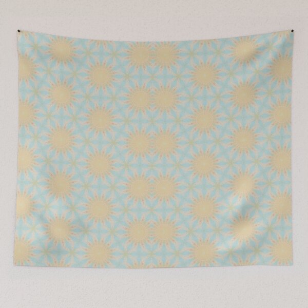 Item preview, Pale Aqua Sunlit Gold Hexagonal Tile Pattern Mandala - Duvet Cover designed and sold by ArithraStudio.