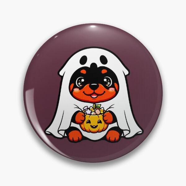 Item preview, Kawaii Halloween Ghost Dog | Rottweiler in Ghost Costume with Candy Pumpkin designed and sold by AstronautMerch.