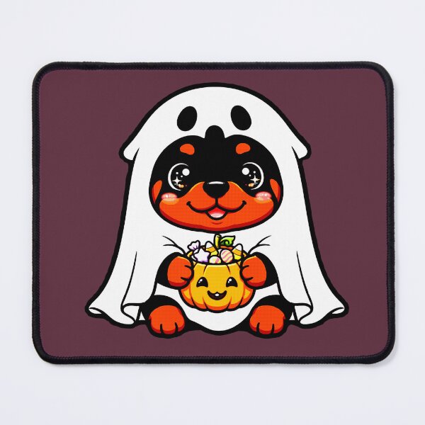 Item preview, Kawaii Halloween Ghost Dog | Rottweiler in Ghost Costume with Candy Pumpkin designed and sold by AstronautMerch.