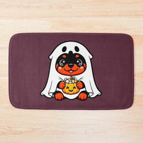 Item preview, Kawaii Halloween Ghost Dog | Rottweiler in Ghost Costume with Candy Pumpkin designed and sold by AstronautMerch.