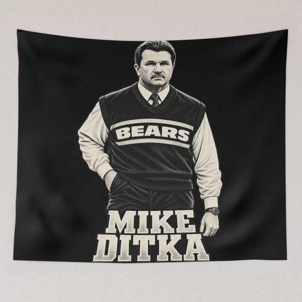 Item preview, Mike Ditka Black and White Bears Sweater Portrait designed and sold by bootycatclube.