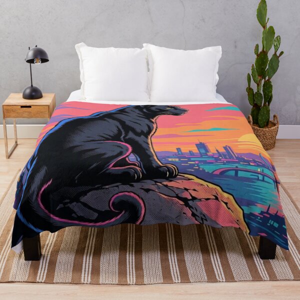Item preview, Cool Black Panther Synthwave City Skyline | Outrun Retro Sunset designed and sold by Dogandesighn.