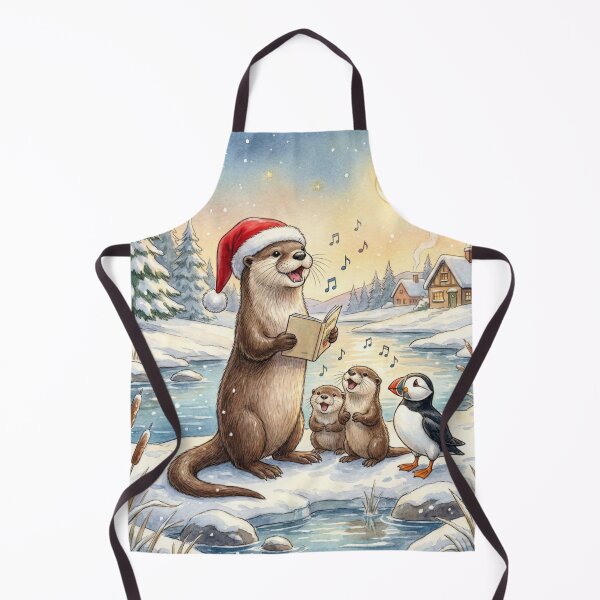 Item preview, Cute Christmas Carolling Otters and Puffin Winter Watercolour Illustration designed and sold by Englandbear.