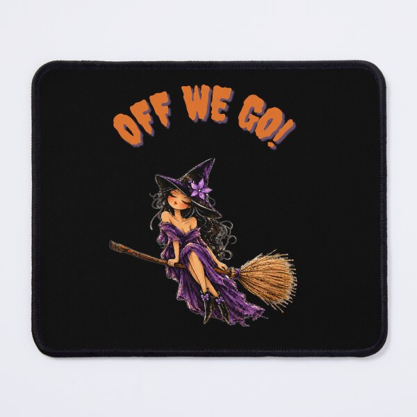 Item preview, Off We Go! Purple Witch on a Broom – Funny Halloween Art designed and sold by byMosia.
