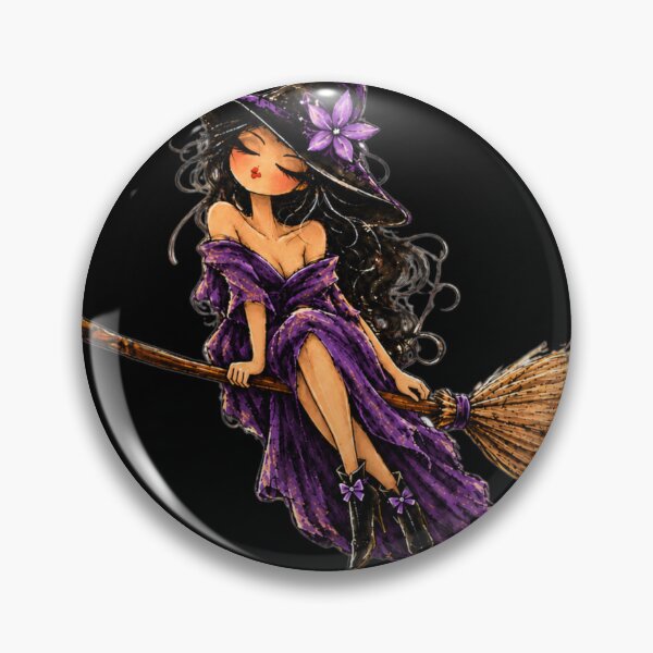 Item preview, Off We Go! Purple Witch on a Broom – Funny Halloween Art designed and sold by byMosia.