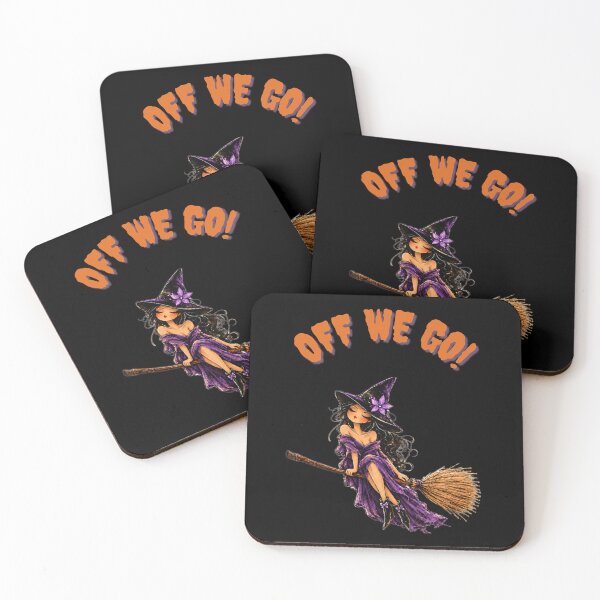 Item preview, Off We Go! Purple Witch on a Broom – Funny Halloween Art designed and sold by byMosia.