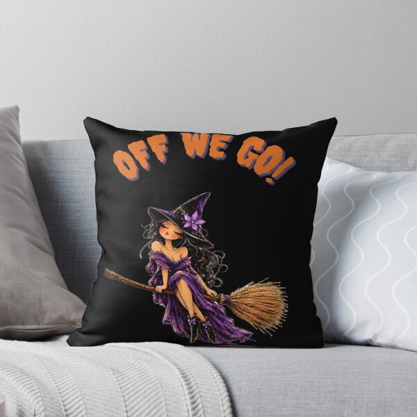 Item preview, Off We Go! Purple Witch on a Broom – Funny Halloween Art designed and sold by byMosia.