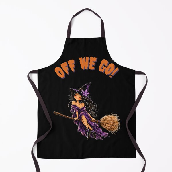 Item preview, Off We Go! Purple Witch on a Broom – Funny Halloween Art designed and sold by byMosia.