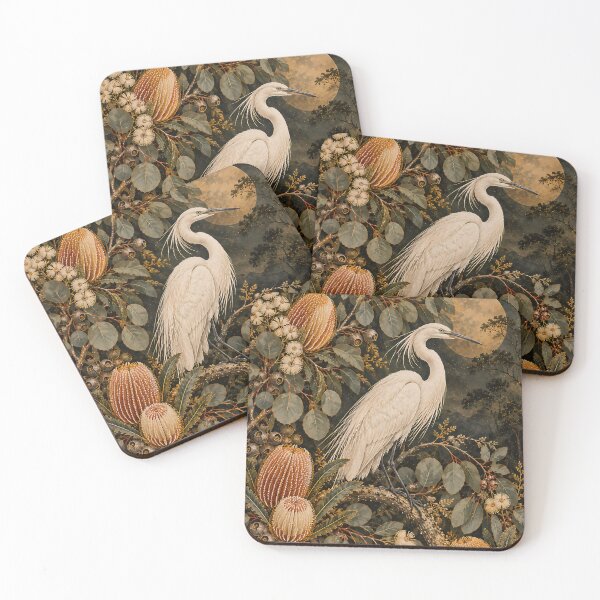 Item preview, Dark Botanical Egret Oil Painting With Banksia Moon designed and sold by Jozefin's Studio.