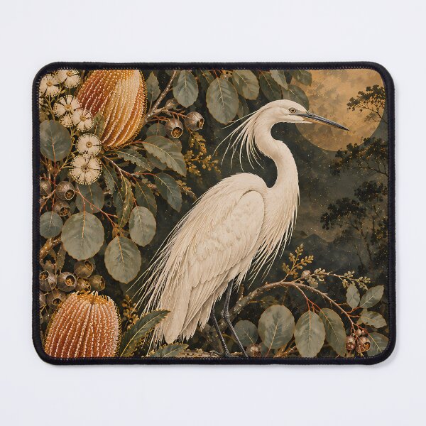Item preview, Dark Botanical Egret Oil Painting With Banksia Moon designed and sold by Jozefin's Studio.