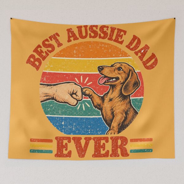 Item preview, Best Aussie Dachshund Dad Retro Sunset Fistbump designed and sold by Yellowriversss.