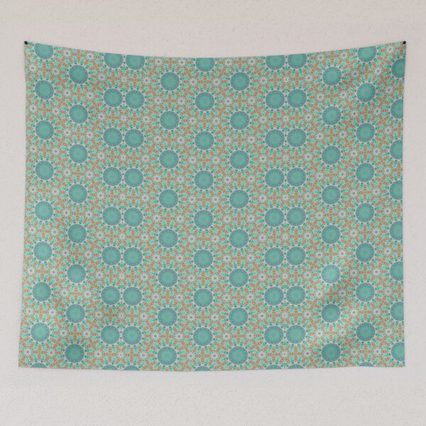 Item preview, Emerald Mint Ochre Gold Hexagonal Tile Pattern Mandala - Duvet Cover designed and sold by ArithraStudio.