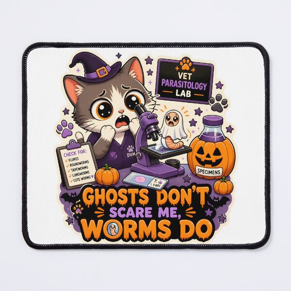 Item preview, Ghosts Don’t Scare Me, Worms Do – Funny Veterinary Parasitology Halloween Cat designed and sold by Bettybee00.