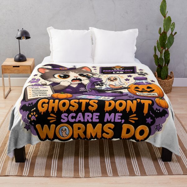 Item preview, Ghosts Don’t Scare Me, Worms Do – Funny Veterinary Parasitology Halloween Cat designed and sold by Bettybee00.