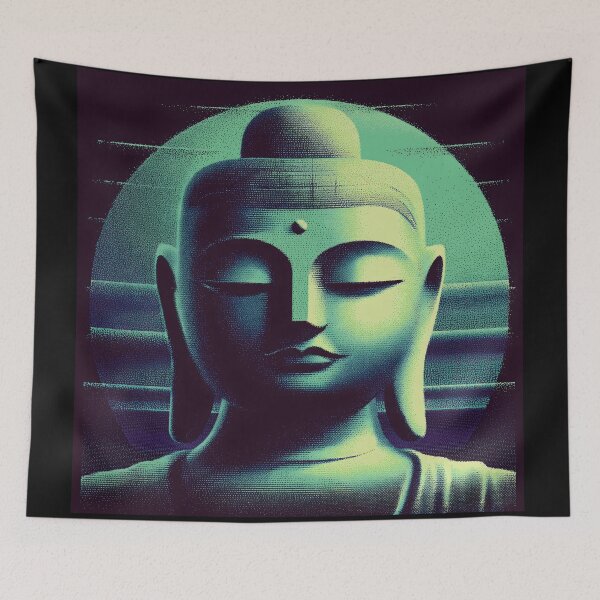 Item preview, Neon Buddha Meditation - Retro Glitch Art designed and sold by ClubVacay.
