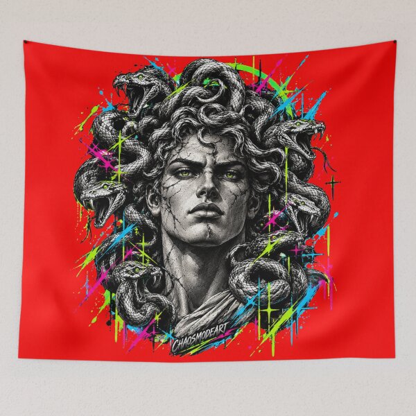Item preview, Male Medusa Gorgon King Neon Cyber Streetwear Art designed and sold by ChaosModeArt.