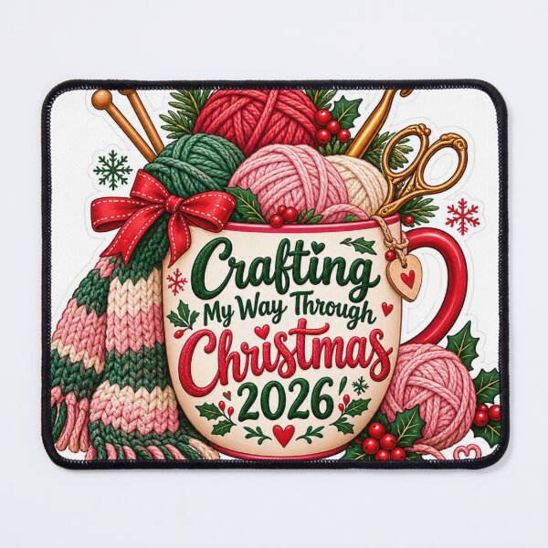 Item preview, Crafting My Way Through Christmas 2026 Knitting Needles Cozy Mug Sticker designed and sold by Neworld24.