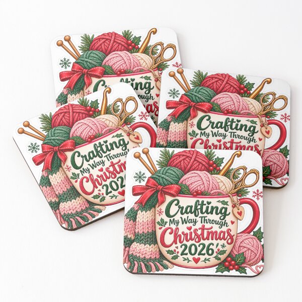 Item preview, Crafting My Way Through Christmas 2026 Knitting Needles Cozy Mug Sticker designed and sold by Neworld24.