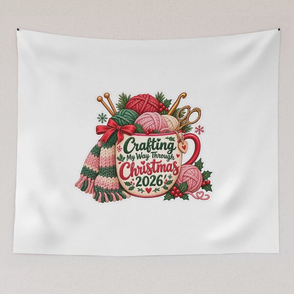 Item preview, Crafting My Way Through Christmas 2026 Knitting Needles Cozy Mug Sticker designed and sold by Neworld24.