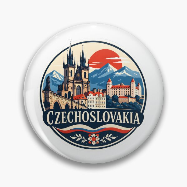 Item preview, Czechoslovakia Retro Travel Badge – Prague Skyline, Slovak Castle & Vintage European Landscape designed and sold by Orbit Ink.