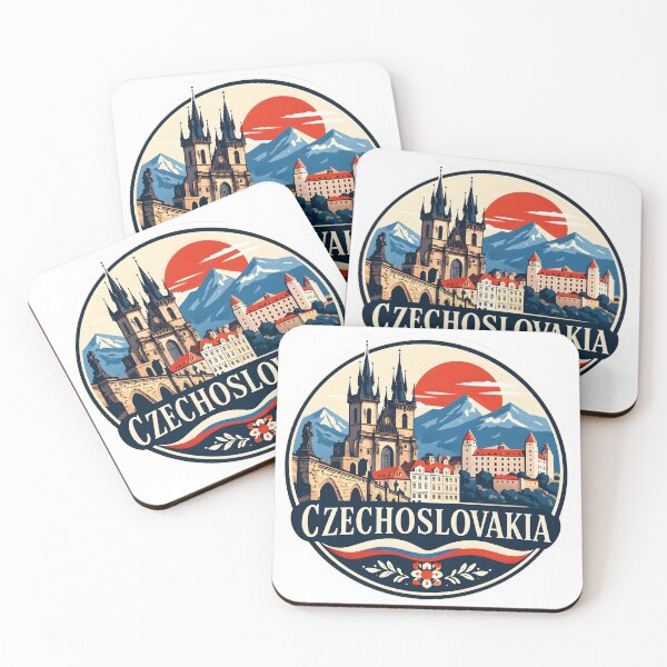 Item preview, Czechoslovakia Retro Travel Badge – Prague Skyline, Slovak Castle & Vintage European Landscape designed and sold by Orbit Ink.