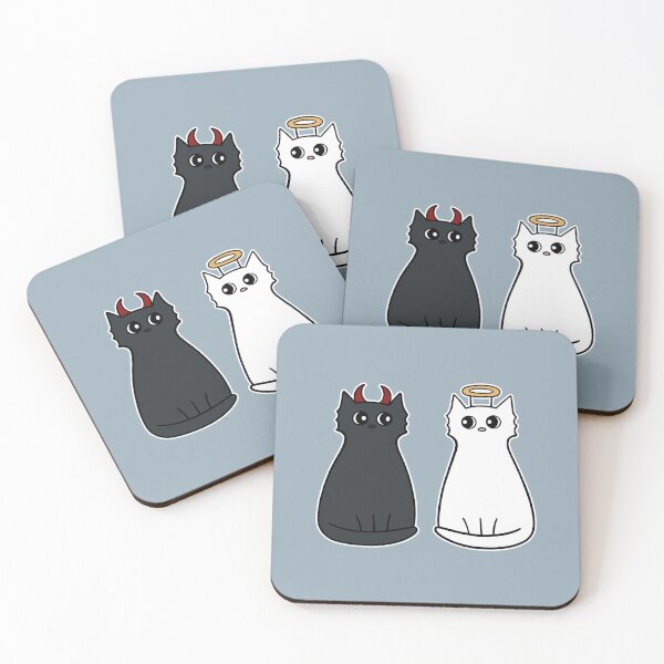 Item preview, White and Black Cats in Angel and Devil Costumes Halloween designed and sold by Sollomio.
