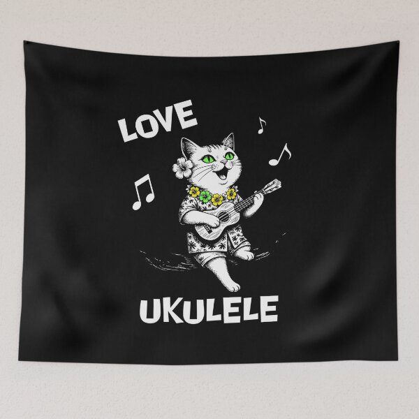 Item preview, Cute Cat Playing Ukulele Tropical Music Art designed and sold by Litely.
