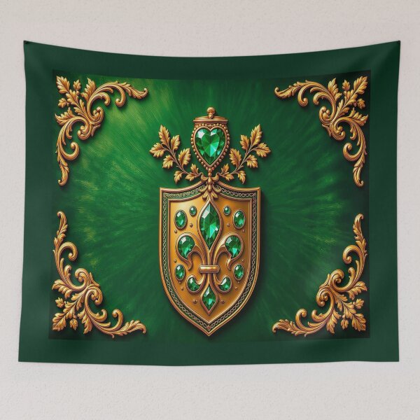 Item preview, Sacred Emerald Heart Shield - Baroque Gold Elven Royal Coat of Arms designed and sold by Breezes-of-Ida.