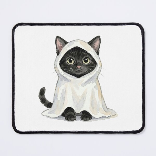 Item preview, Black cat in a ghost costume designed and sold by PrintLabStudio.