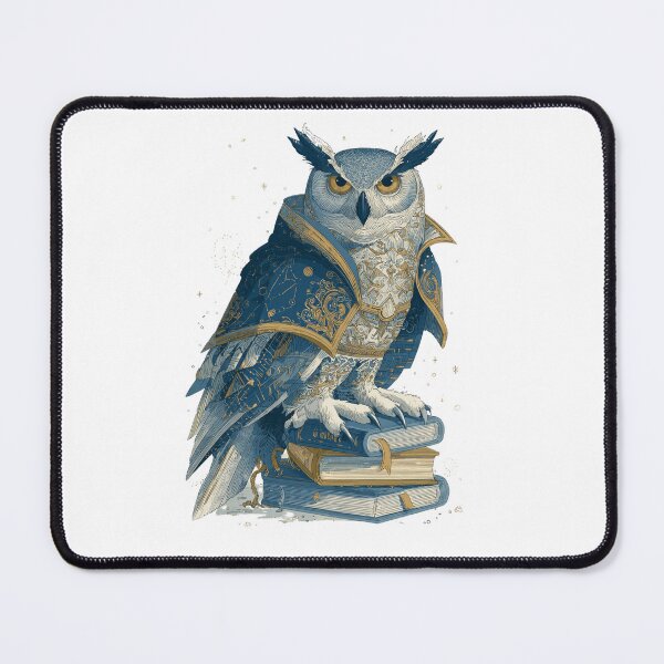 Item preview, Celestial Owl Wizard Art | Dark Academia Owl on Books | Blue & Gold Mystical Bookish Illustration designed and sold by MerchMain.