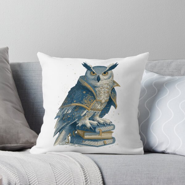 Item preview, Celestial Owl Wizard Art | Dark Academia Owl on Books | Blue & Gold Mystical Bookish Illustration designed and sold by MerchMain.