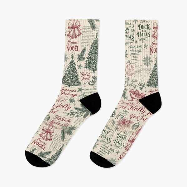 Item preview, Vintage Multilingual Christmas Print Collage Pattern designed and sold by 89BLACK.