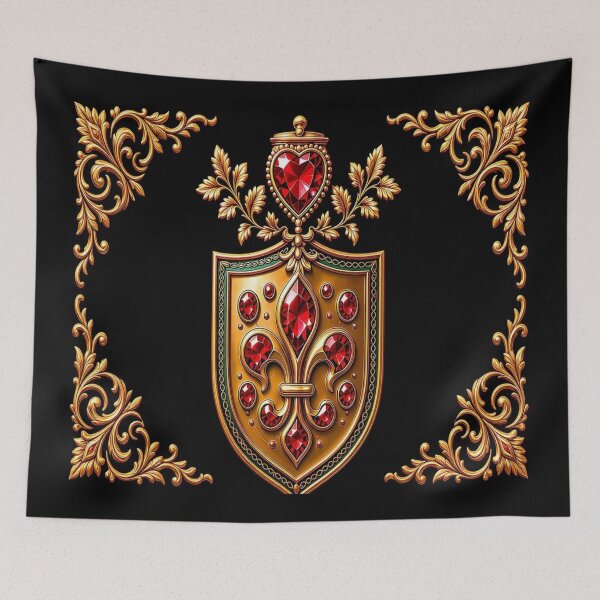 Item preview, Crimson Ruby Heart Shield - Baroque Gold Gothic Royal Crest designed and sold by Breezes-of-Ida.