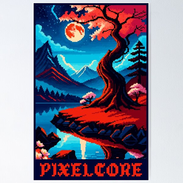 Item preview, Japan Cherry Blossoms in a Mountain Landspace Pixel Art {PIXELCORE} designed and sold by PIXELCORE-TEE.