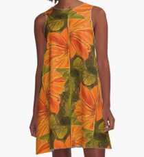 Hibiscus Series - Orange and Green A-Line Dress