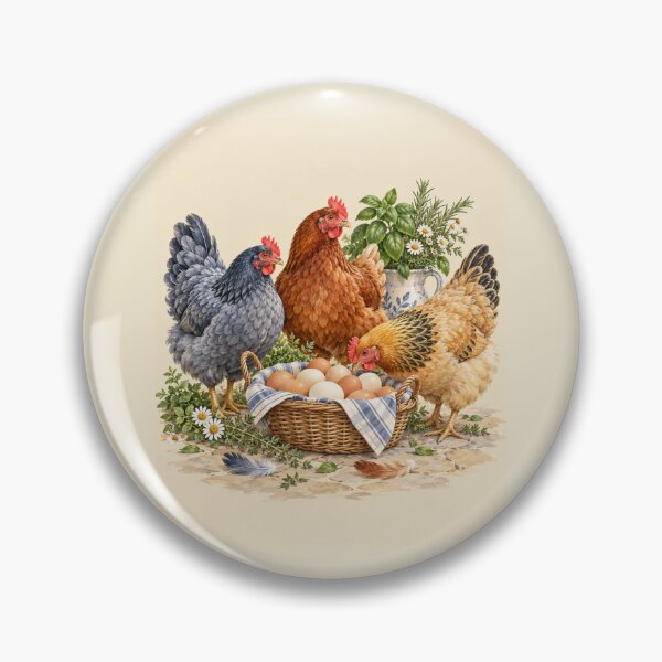 Artikelvorschau, Hühner und Eierkorb im Garten – Illustration einer Hühnerküche auf dem Bauernhof entworfen und verkauft von astersgraphics.