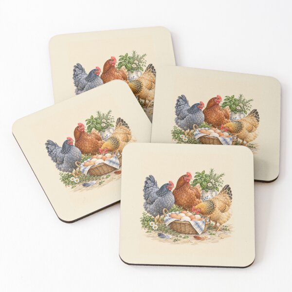 Item preview, Backyard Hens and Egg Basket – Farmhouse Chicken Kitchen Illustration designed and sold by astersgraphics.