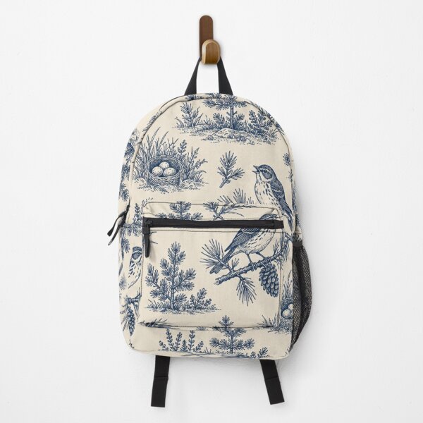 Item preview, Kirtlands Warbler Toile Pattern | Navy Blue Toile de Jouy with Songbirds, Jack Pines and Pine Cones designed and sold by StickyGuys.