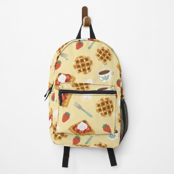 Item preview, Belgian Waffle Retro Food Pattern | Waffles with Strawberries, Whipped Cream, Liege Waffles and Coffee designed and sold by StickyGuys.