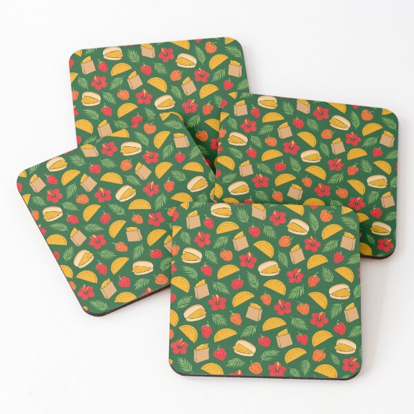 Item preview, Jamaican Patty Food Pattern | Beef Patties, Coco Bread, Scotch Bonnet Peppers and Hibiscus on Green designed and sold by StickyGuys.