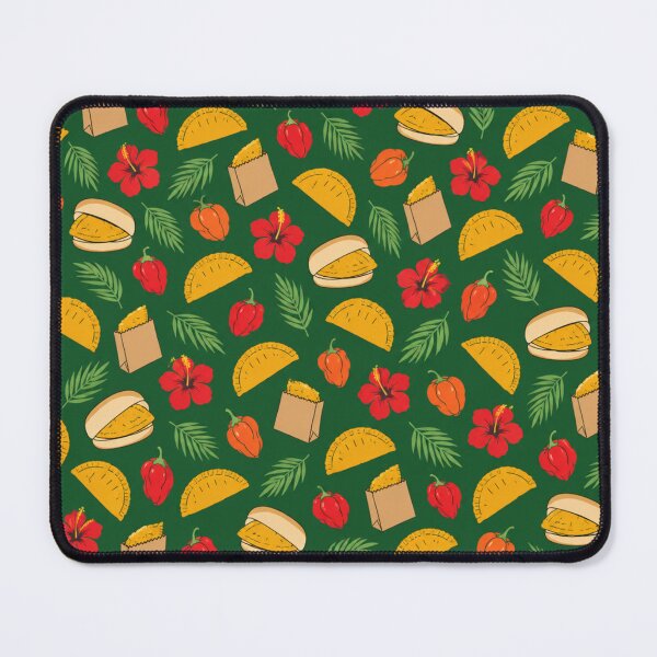 Item preview, Jamaican Patty Food Pattern | Beef Patties, Coco Bread, Scotch Bonnet Peppers and Hibiscus on Green designed and sold by StickyGuys.