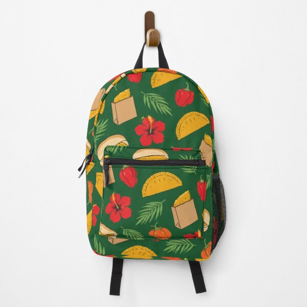 Item preview, Jamaican Patty Food Pattern | Beef Patties, Coco Bread, Scotch Bonnet Peppers and Hibiscus on Green designed and sold by StickyGuys.