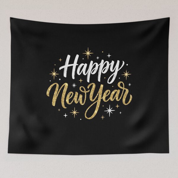Item preview, Happy New Year Gold Glitter Calligraphy on Black Background designed and sold by fawzimorsy.
