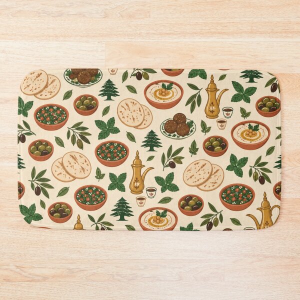 Item preview, Lebanese Food Pattern | Hummus, Falafel, Tabbouleh, Pita, Cedar Trees and Arabic Coffee designed and sold by StickyGuys.