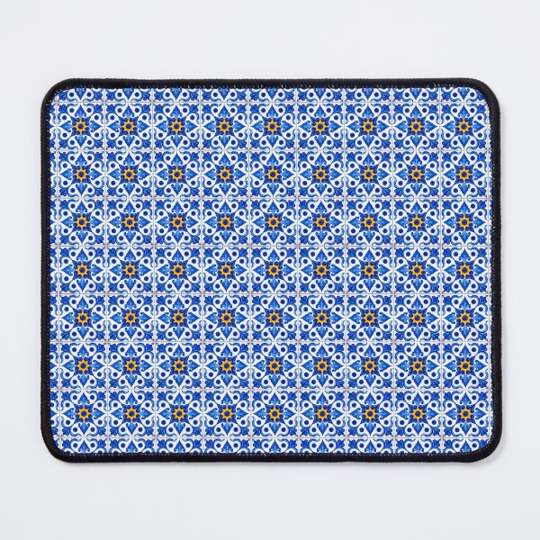 Item preview, A ceramic tile with intricate blue and yellow floral patterns on a white background, evoking traditional artistry and vibrant design designed and sold by homydesign.