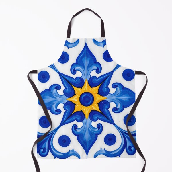 Item preview, A ceramic tile with intricate blue and yellow floral patterns on a white background, evoking traditional artistry and vibrant design designed and sold by homydesign.